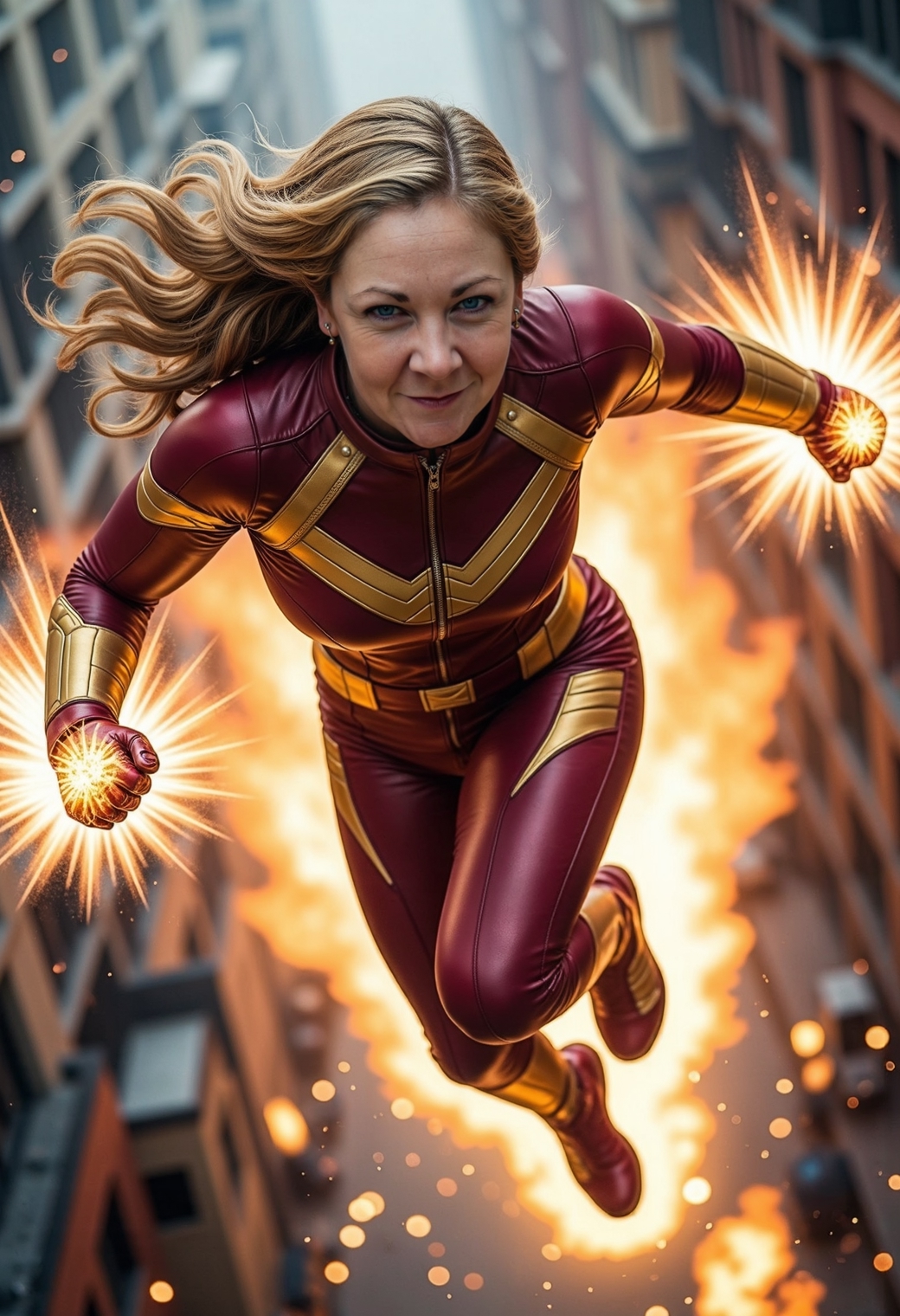 amy773 blue eyed woman leaps from a burn-FLUX TRAI